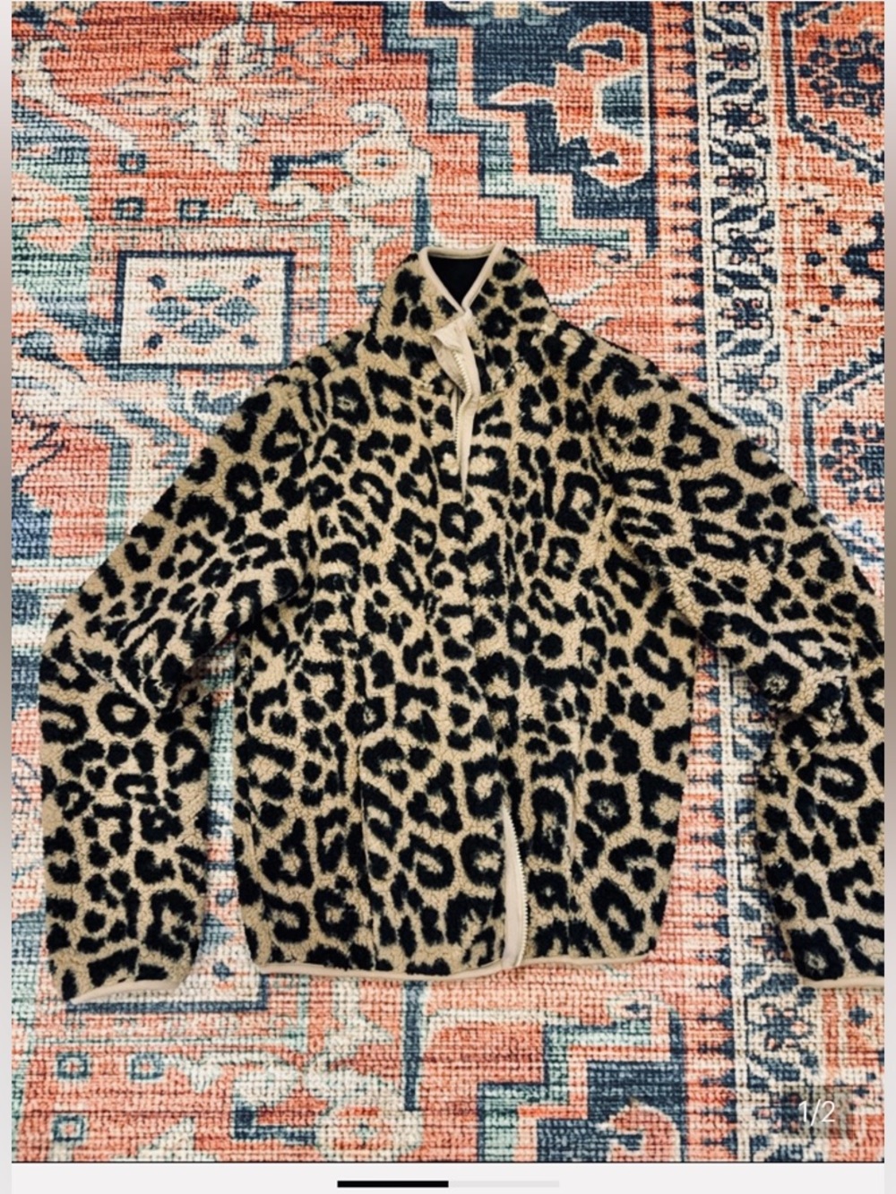 Joe Fresh Leopard Sherpa Fleece Zip Up Jacket